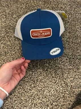 Cinch Youth Blue and White Mesh Trucker Hat with Brown Patch